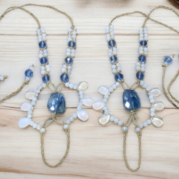 NEW Opalite Gemstone and Blue Glass  Barefoot Sandals. - Picture 3 of 6